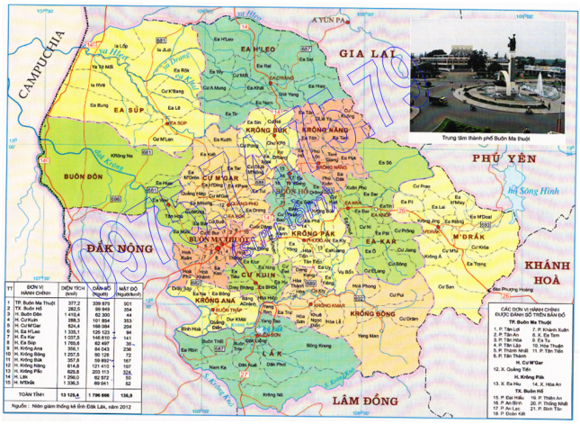 Bản đồ Hành chính tỉnh Đăk Lăk