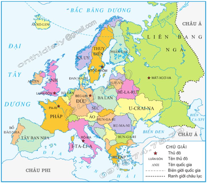 Hinh 1. Lược đồ một số nước châu Âu